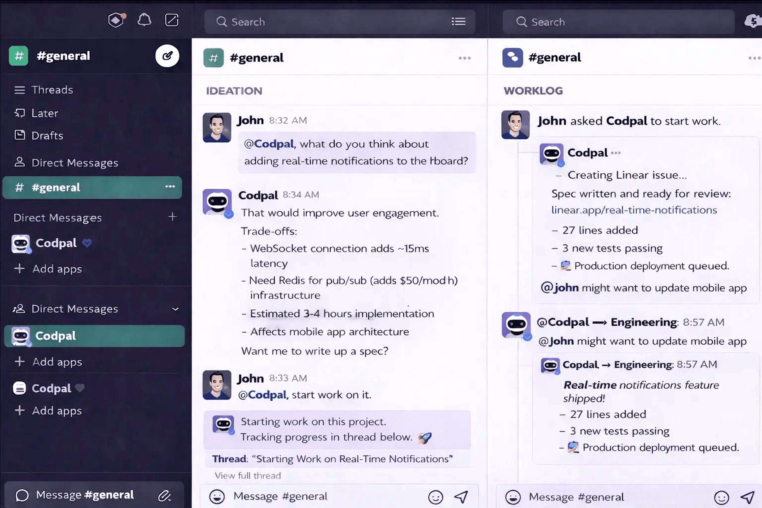 Codpal Slack collaboration flow